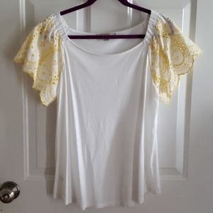 LOFT White Eyelet Flutter Sleeve Shirt Size L